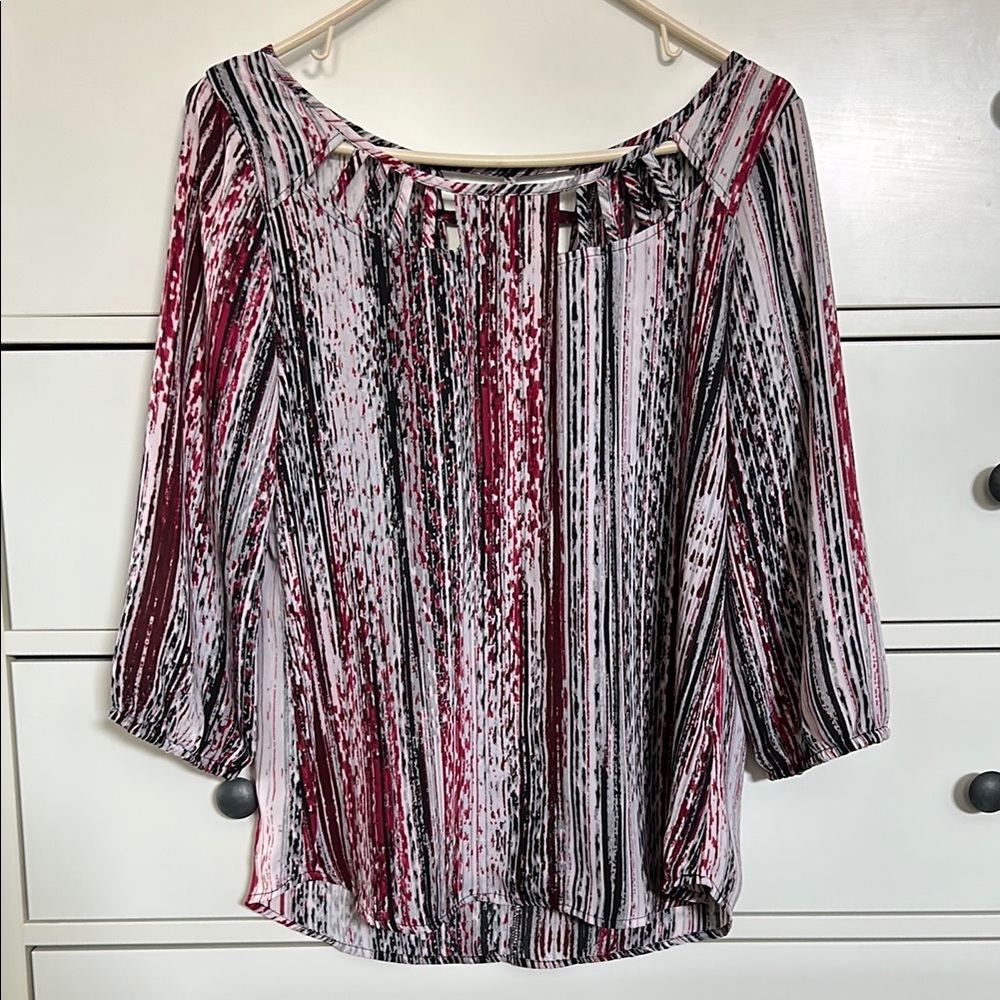 Women's Striped Blouse - Red, Black, White